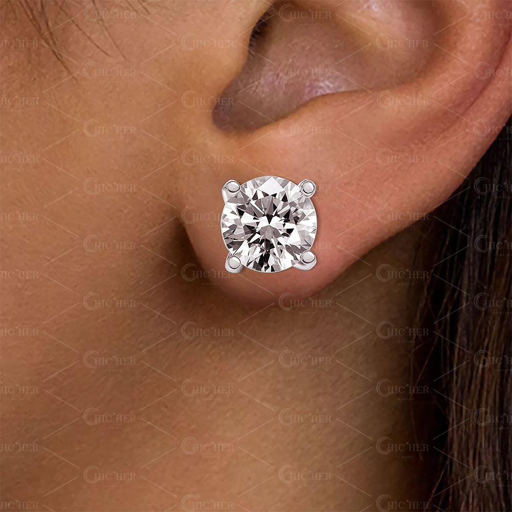 2ct Under Halo Classic Round Brilliant Cut Stud Earrings