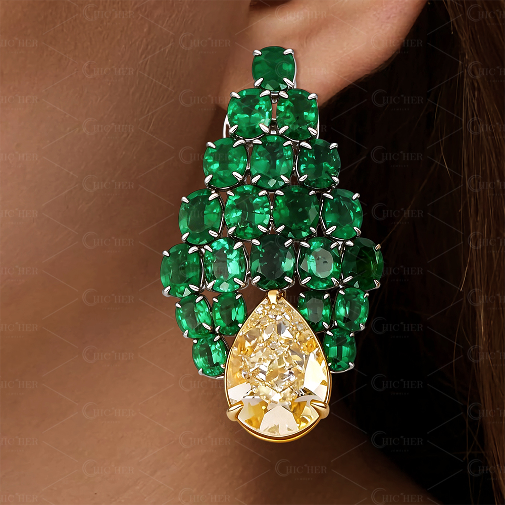 Luxury Pear&oval Cut Two-tone Sapphire Drop Earrings