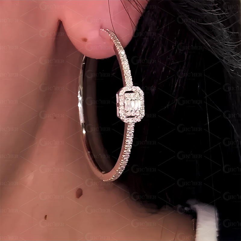 Fashion Emerald&Round Cut White Sapphire Hoop Earrings