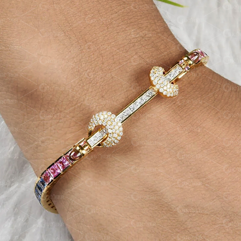 Princess Cut Rainbow Sapphire Tennis Bracelet