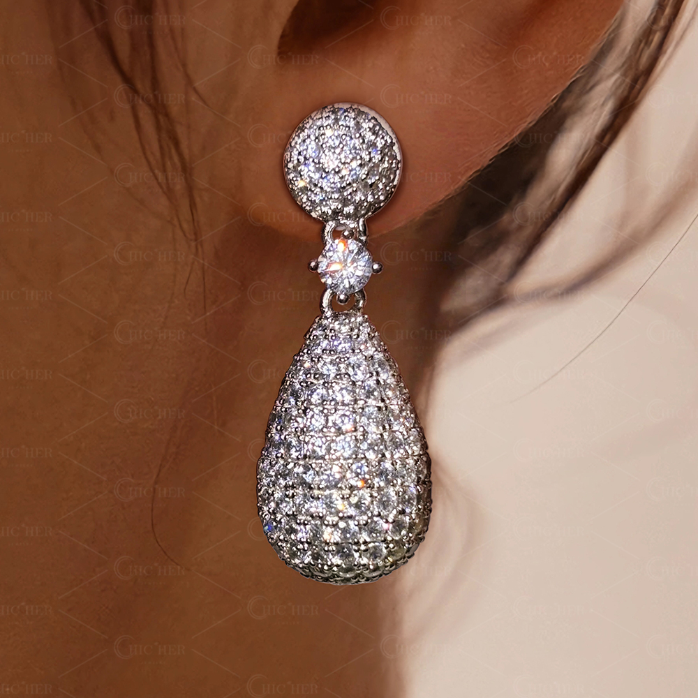 Sparkling Round Cut White Sapphire Teardrop Earrings