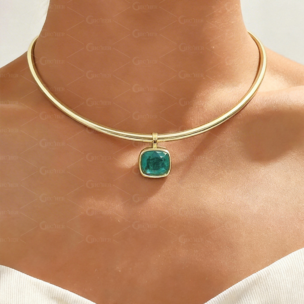 Cushion Cut Emerald Sapphire Choker Necklace