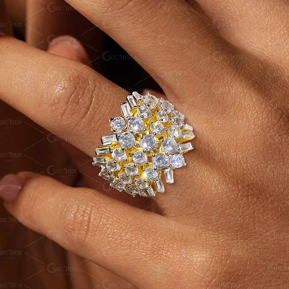 Three Row 4.95ct White Sapphire Cocktail Ring