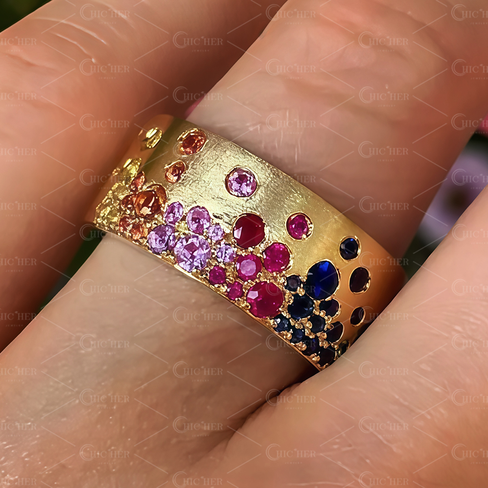 1.34ct Round Cut Rainbow Sapphire Eternity Ring