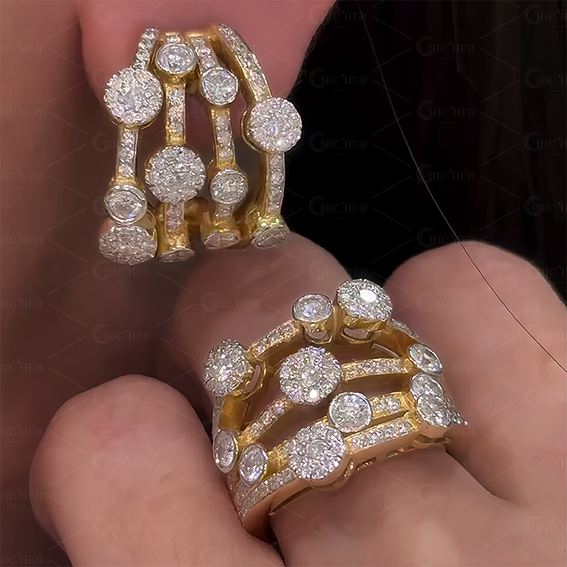 Multi Row 4.95ct Round Cut White Sapphire Ring&Earrings