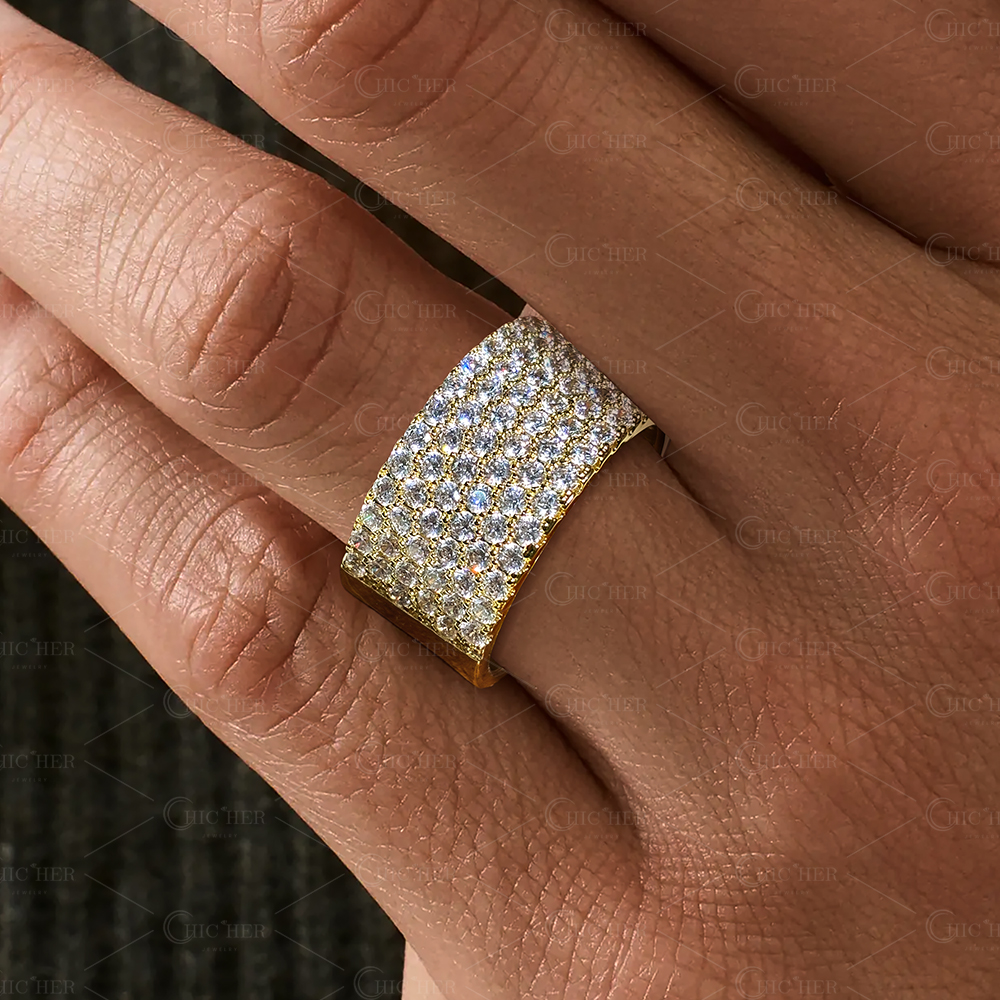 Pave Setting 3.8ct Round Cut White Sapphire Wedding Band For Men