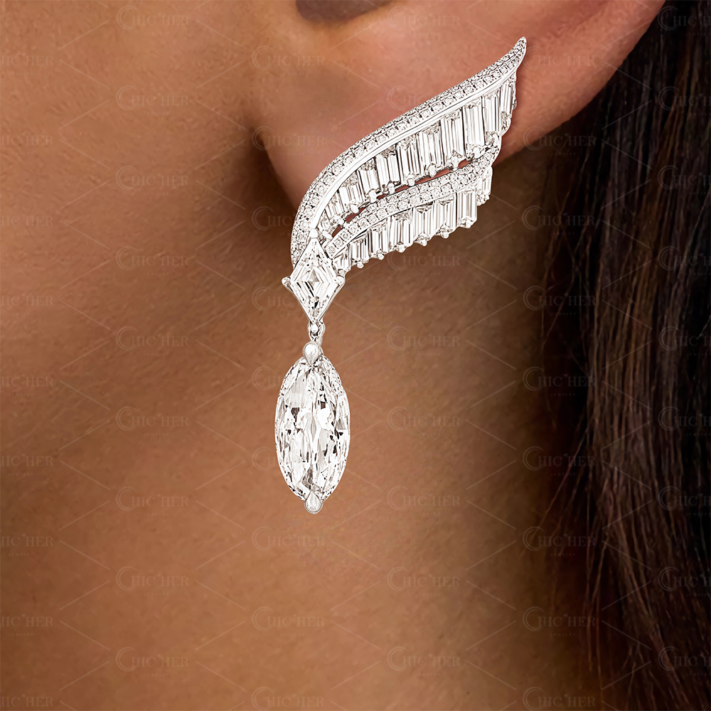 Foliage Design White Sapphire Dangle Earrings