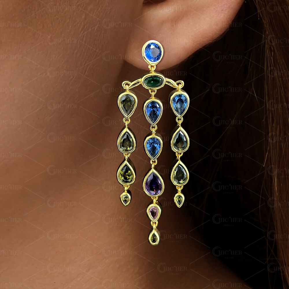 Lios Tassel Design Multi Color Gemstone Drop Earrings