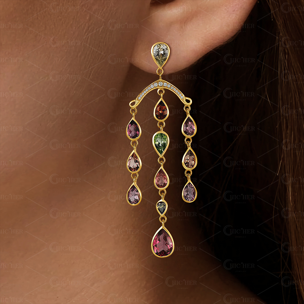 Lios Waterfall Design Pear Cut Gemstone Drop Earrings