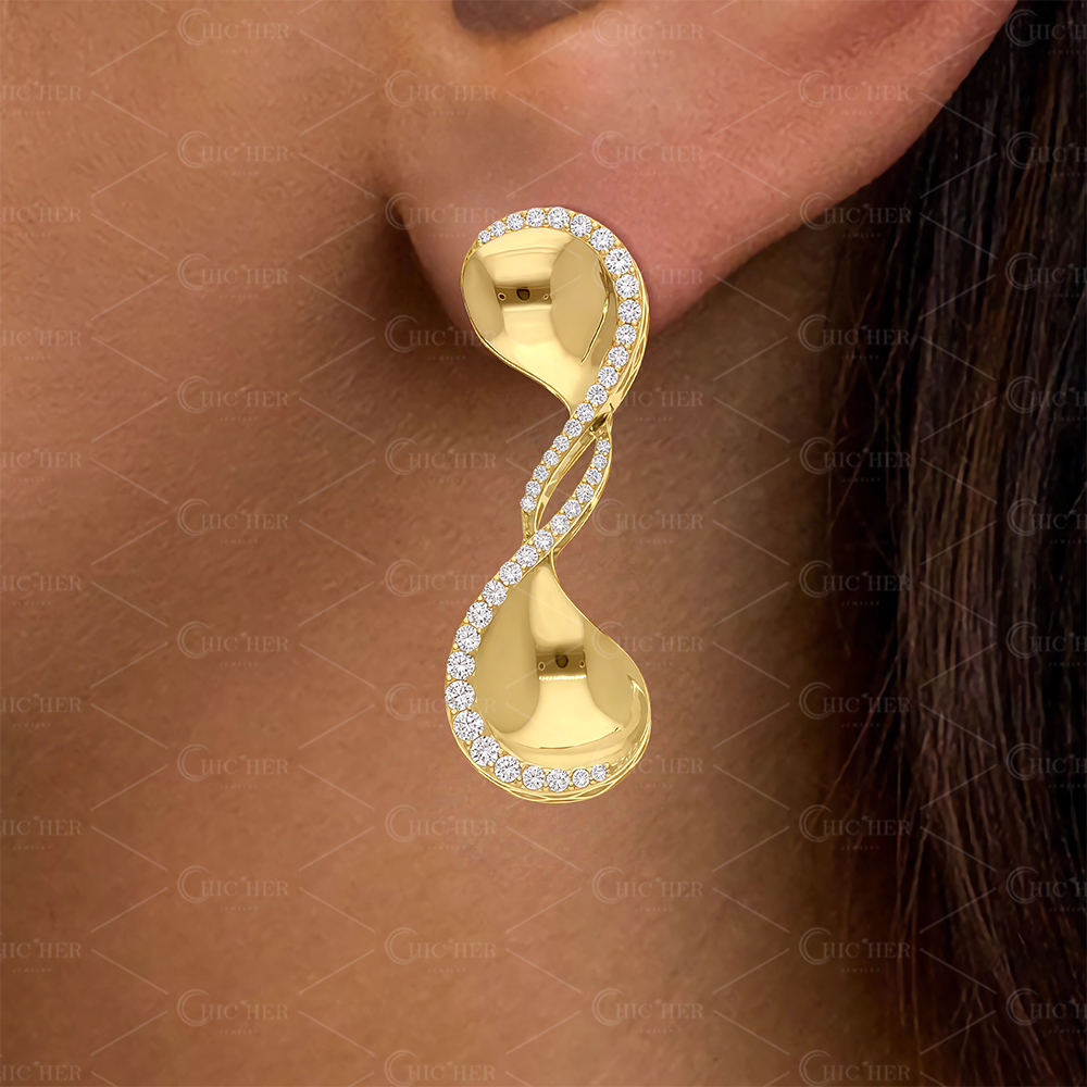 Double Helix Round Cut White Sapphire Dangle Earrings