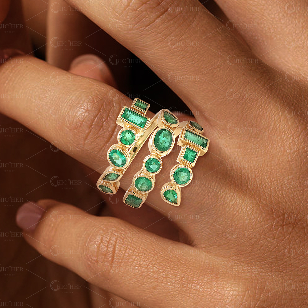 Spiral Design 3.6ct Emerald Sapphire Bezel Setting Ring