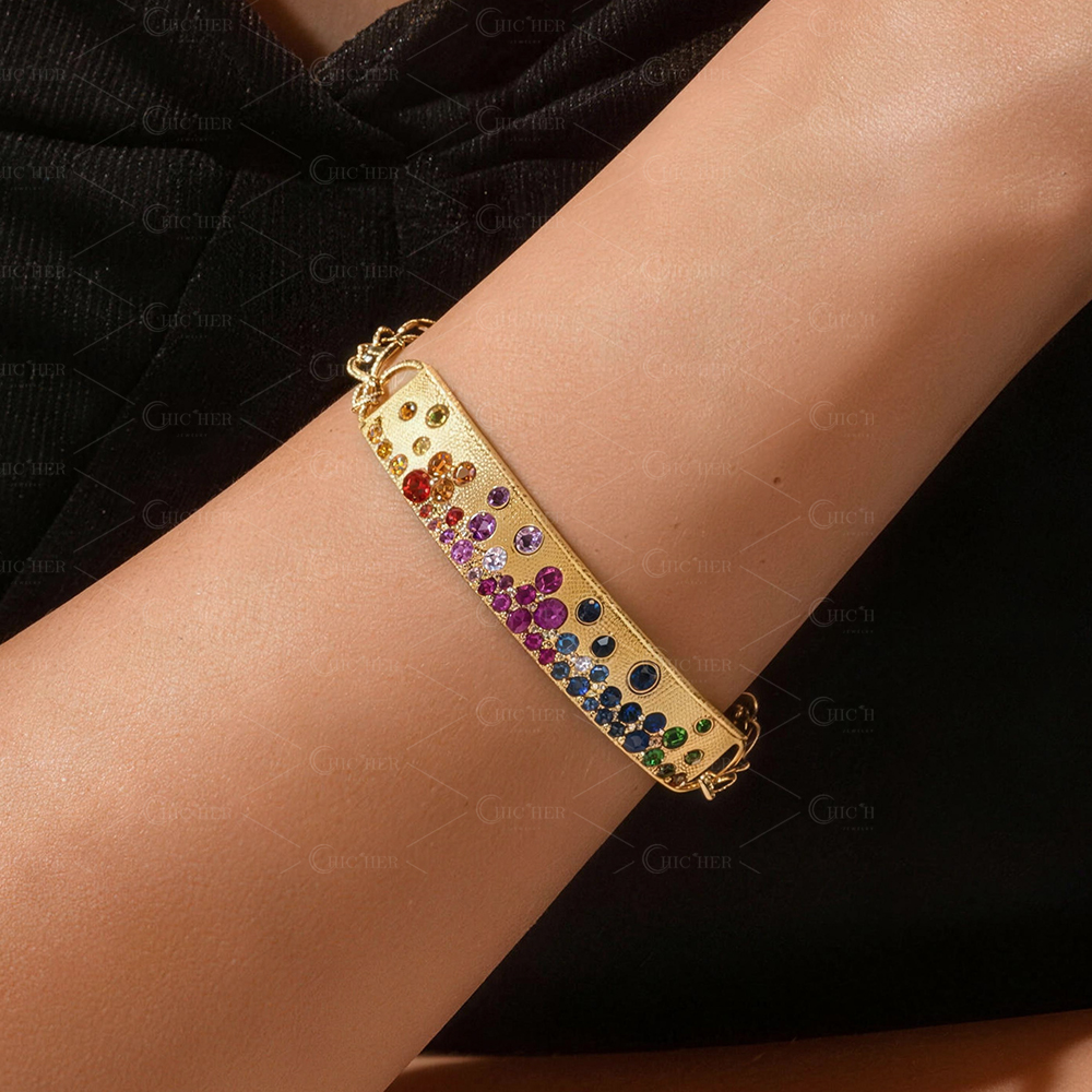 Scattered Rainbow Sapphire Bar Bracelet