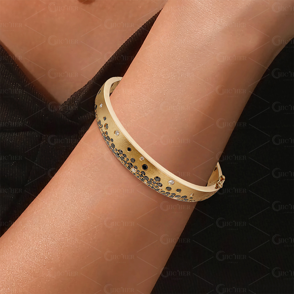 Scattered Black&White Sapphire Confetti Bangle Bracelet