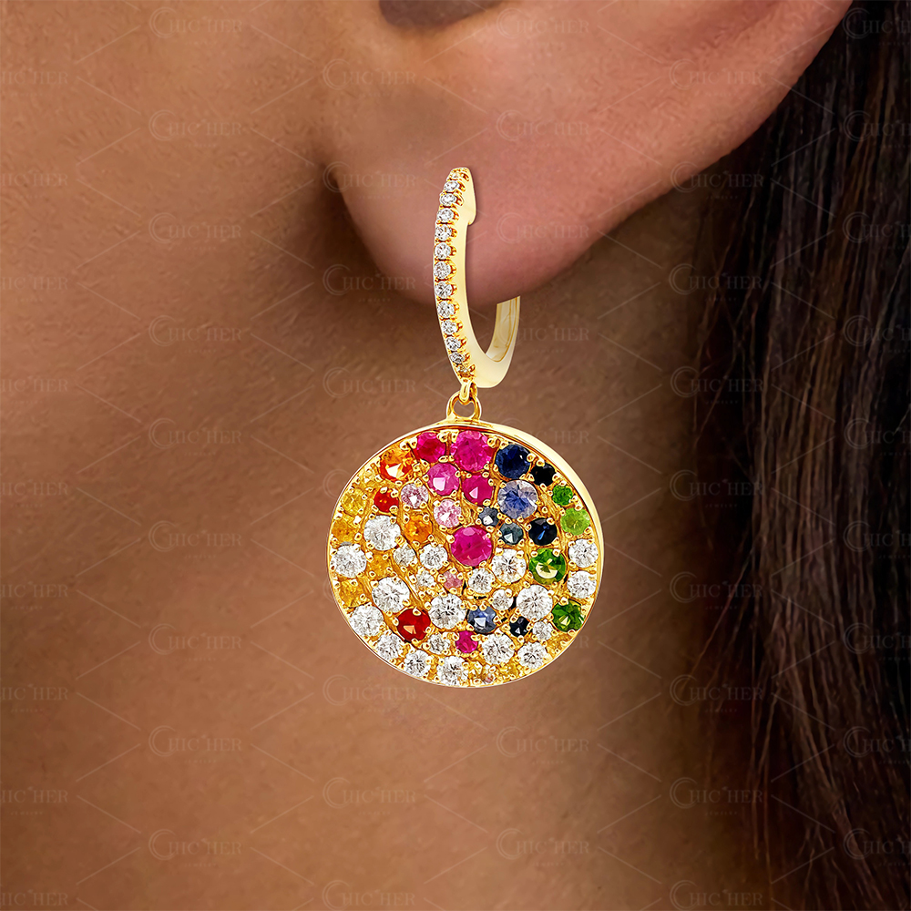 Scattered Rainbow Sapphire Dangle Earrings