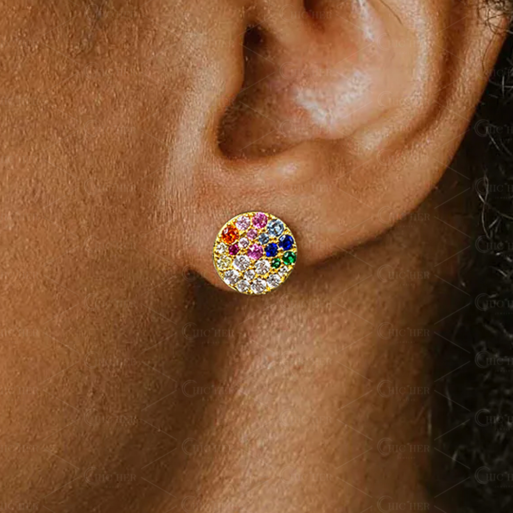Scattered Rainbow Sapphire Stud Earrings