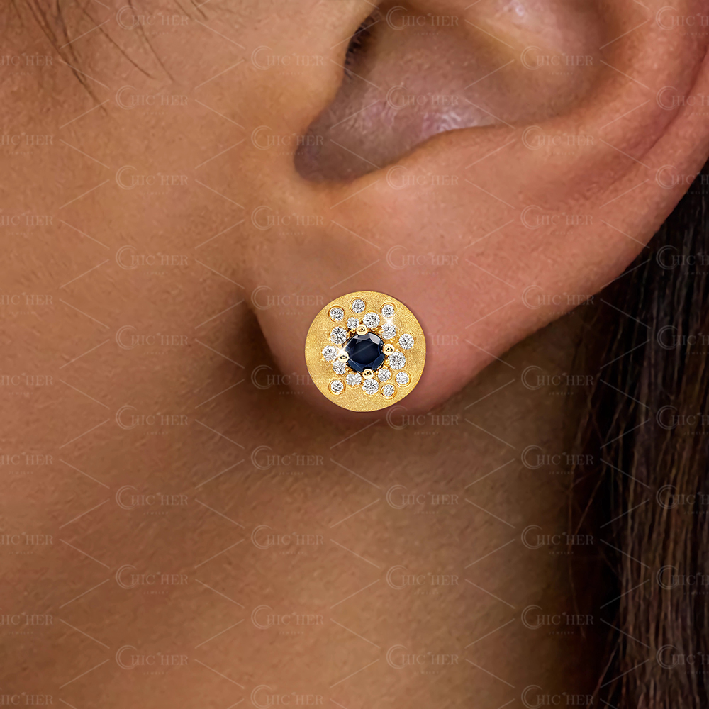 Scattered White&Blue Sapphire Stud Earrings