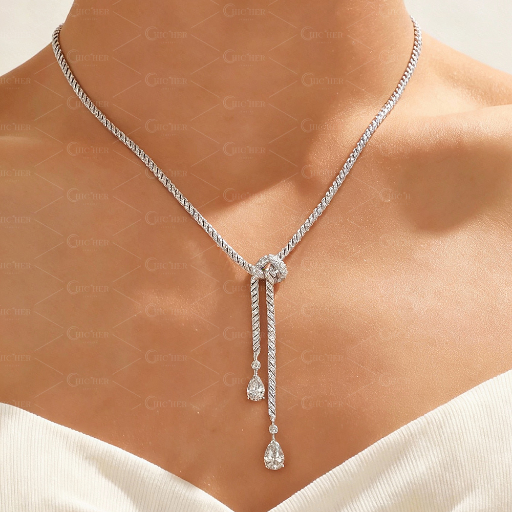 Double Pear Cut White Sapphire Knot Necklace
