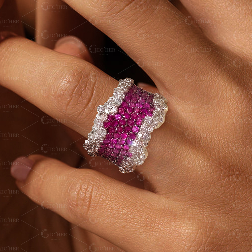 Two Tone 6.13ct Round Cut Rose&White Sapphire Wedding Band