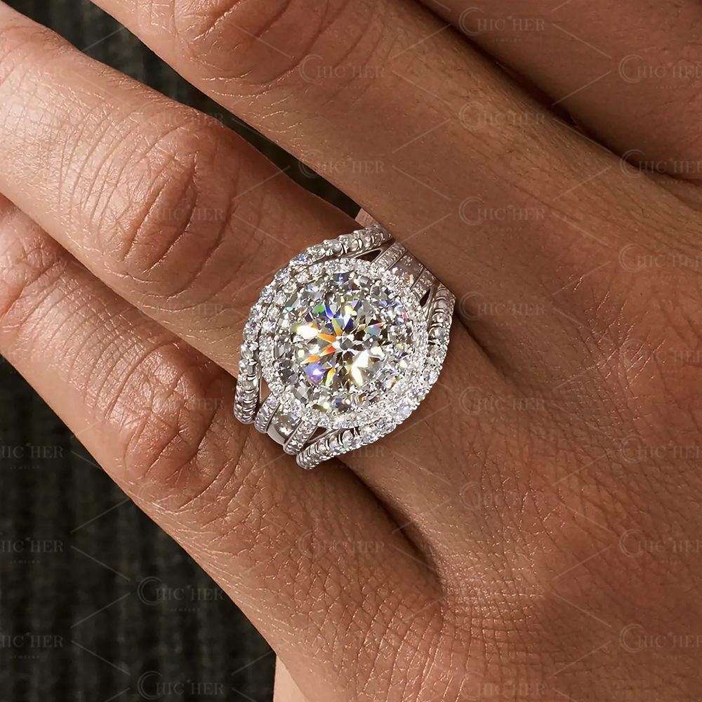 3ct Round Cut White Sapphire Bridal Set Rings/3pcs