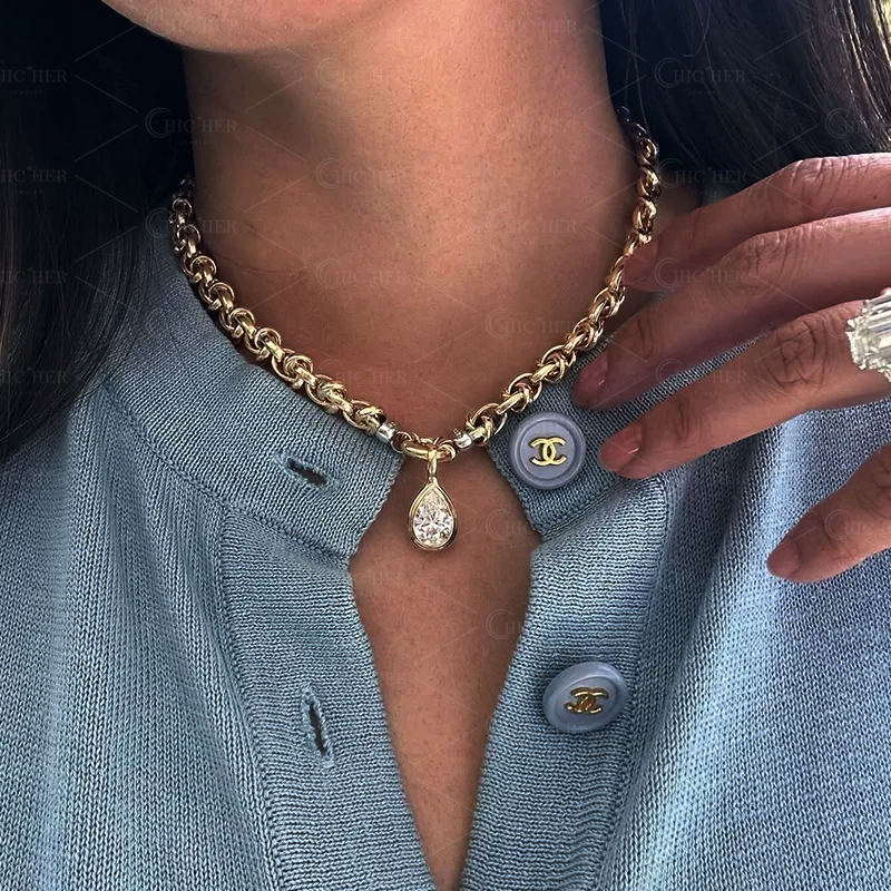 Vintage Pear Cut White Sapphire Pendant Necklace