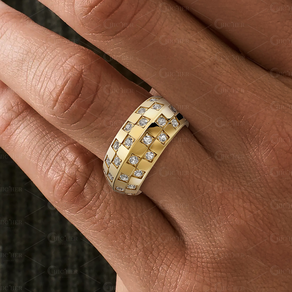 Grid Design 1.3ct Round Cut White Sapphire Men's Band