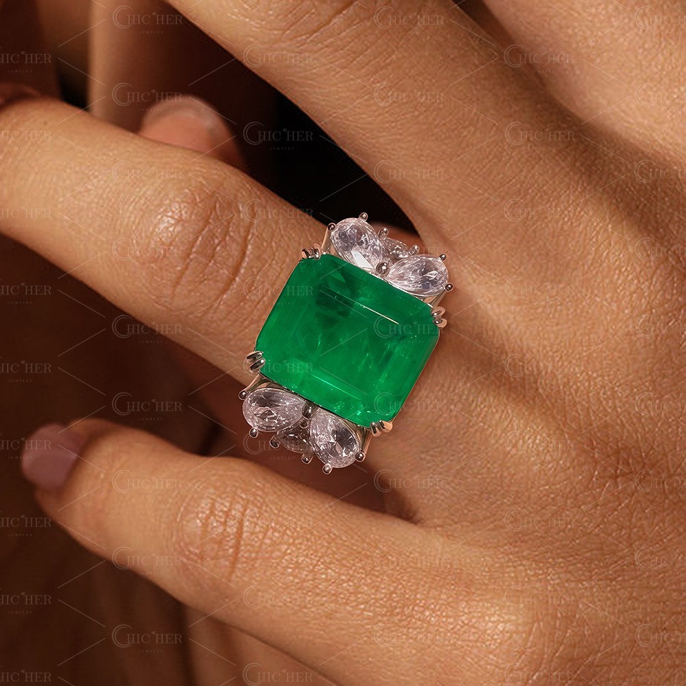 10ct Emerald Cut Emerald Sapphire Engagement Ring