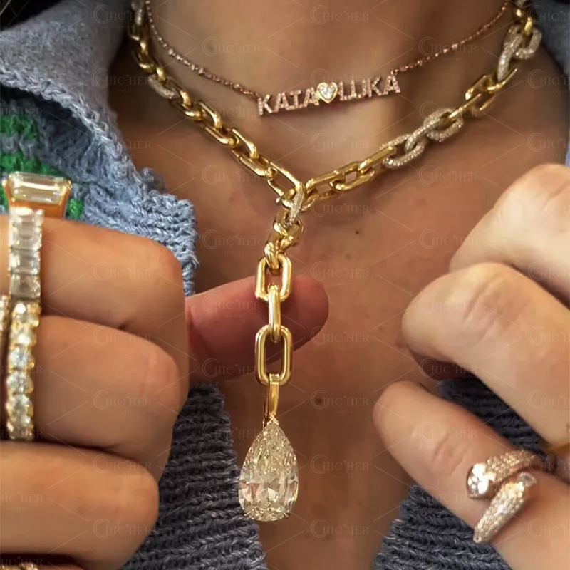 Pear Cut White Sapphire Chunky Lariat Necklace