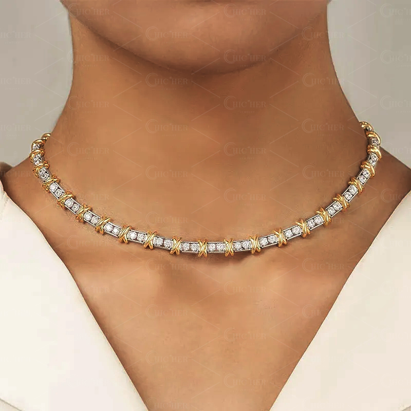 X Link Round Cut White Sapphire Necklace