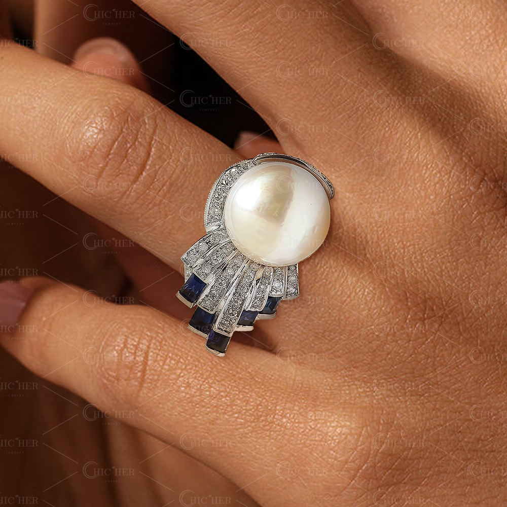 Antique Pearl&Diamond&Sapphire Cocktail Ring