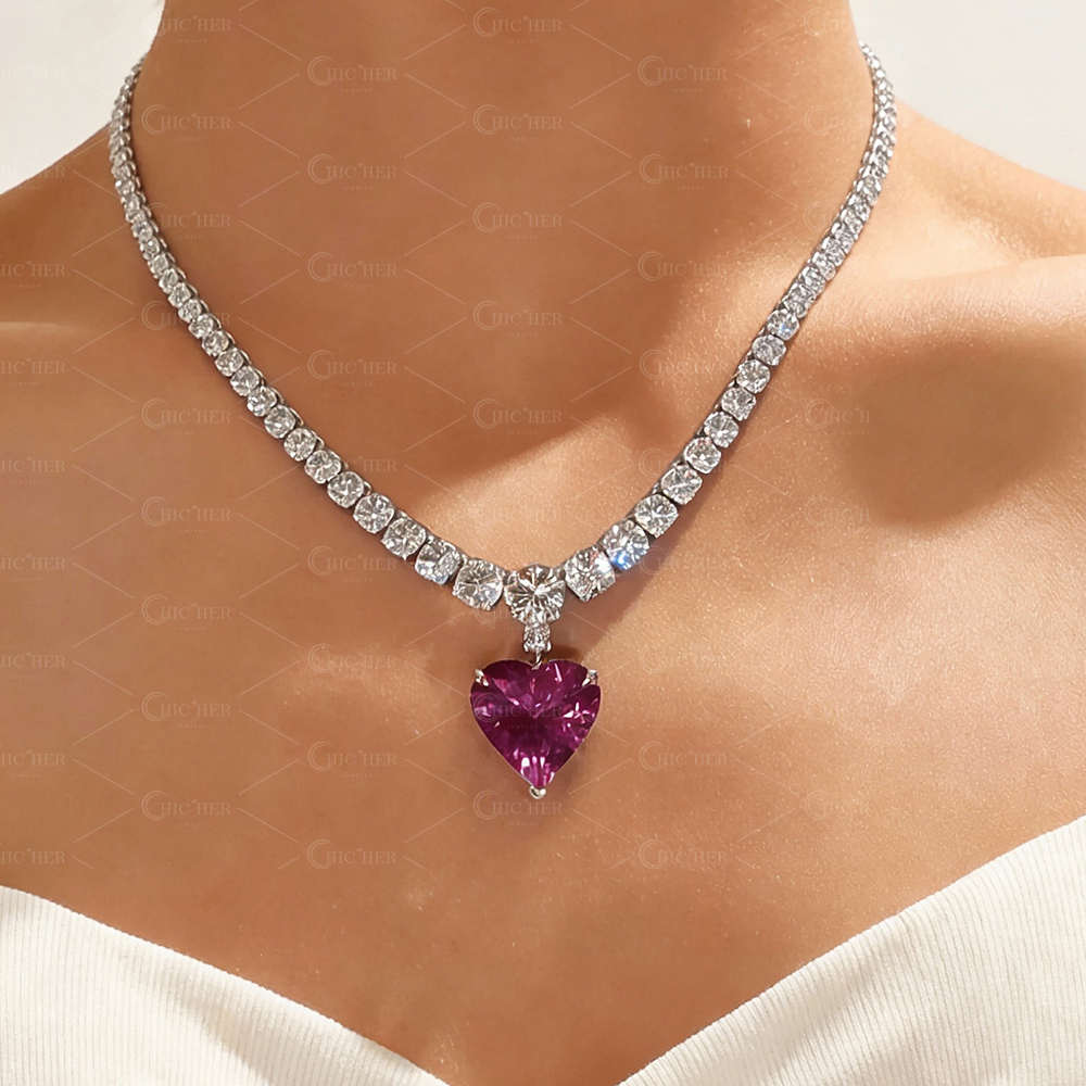 Heart Cut Vivid Pink Sapphire Pendant Necklace