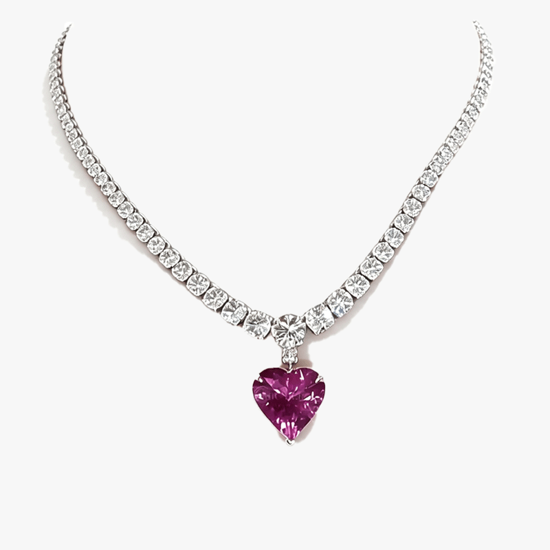 Heart Cut Vivid Pink Sapphire Pendant Necklace