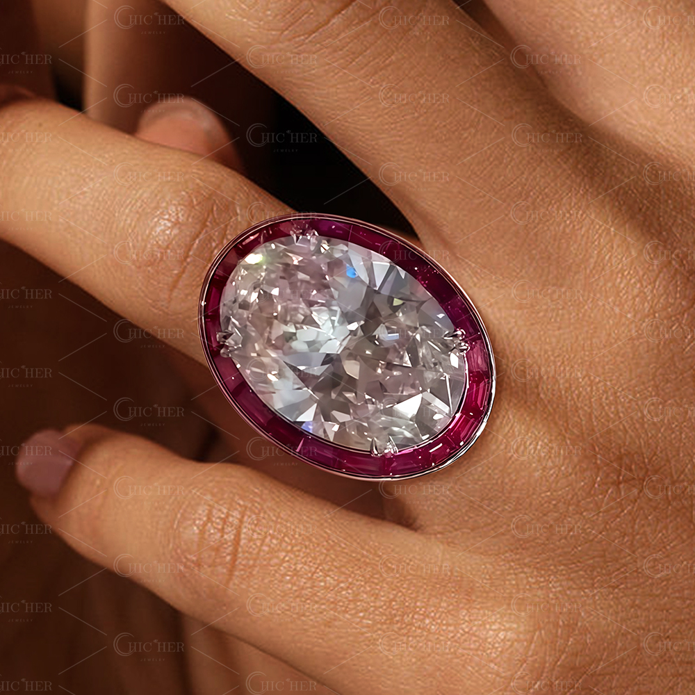 10ct Ruby Halo Oval Cut White Sapphire Ring