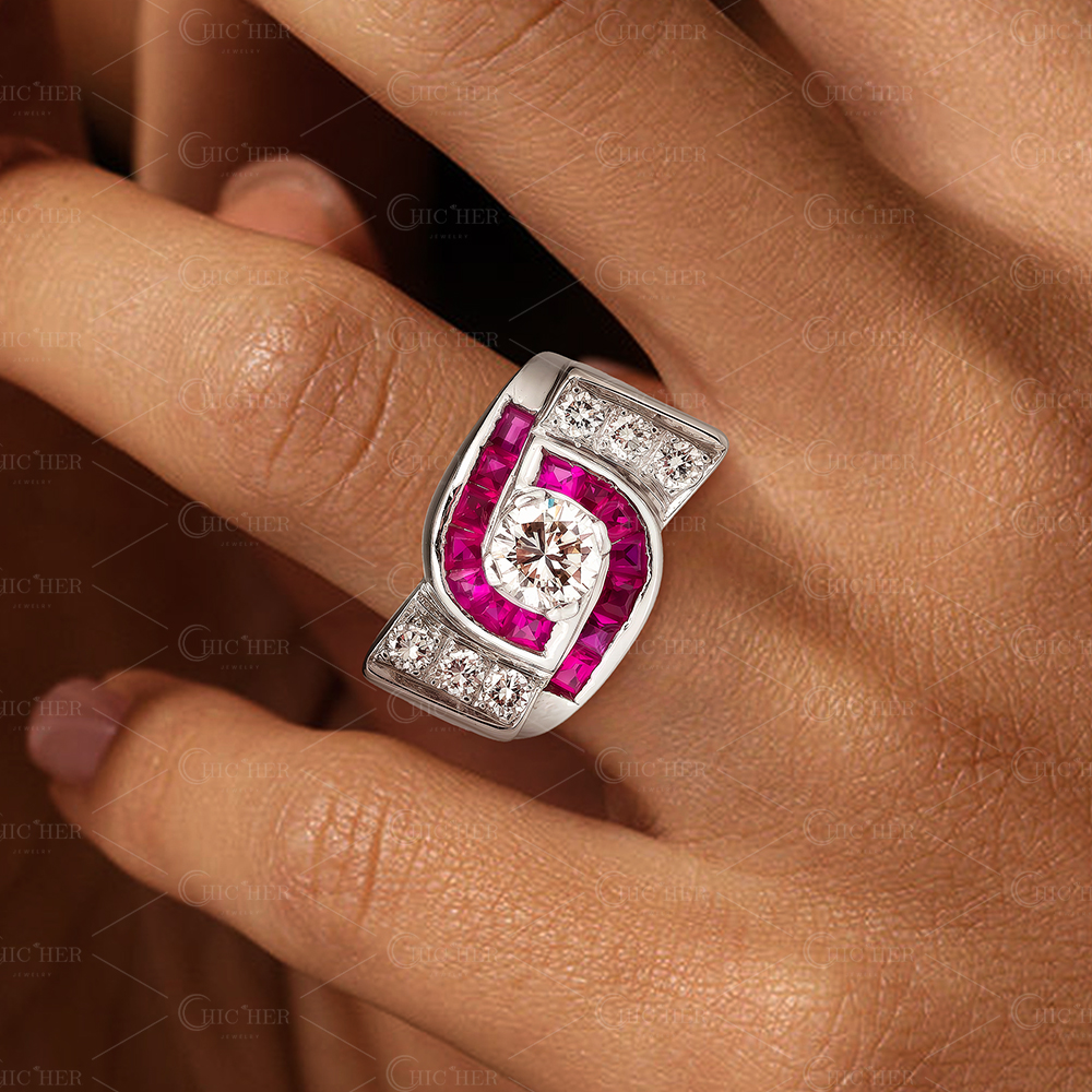 Spiral Design 0.5ct Round Cut White Sapphire Engagement Ring