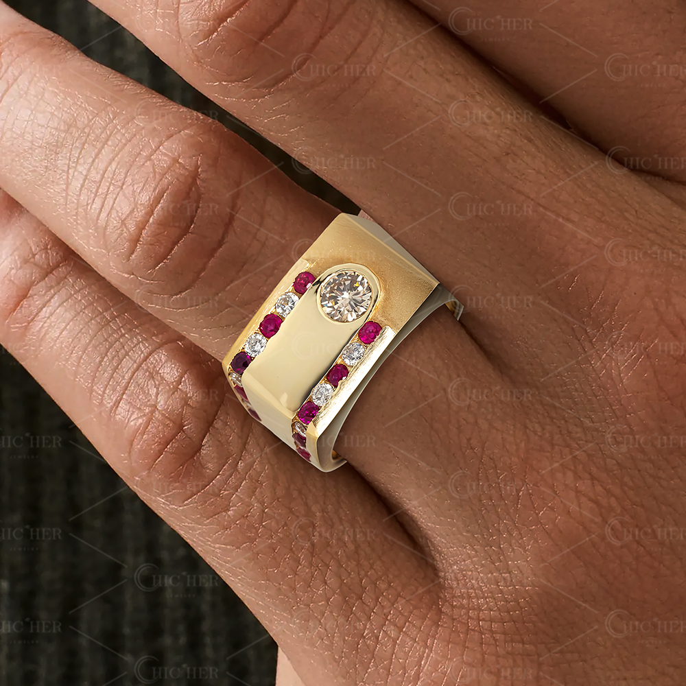 Art Deco 0.5ct Round Cut White Sapphire Men's Engagement Ring