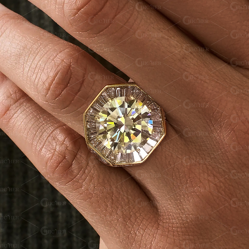 3ct Round Cut White Sapphire Ring for Men