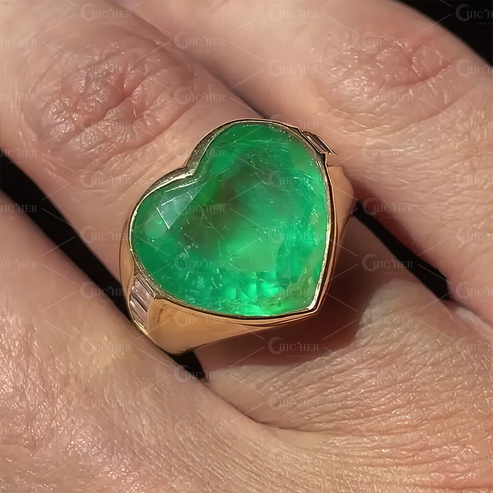 9ct Bezel Setting Heart Cut Emerald Sapphire Engagement Ring