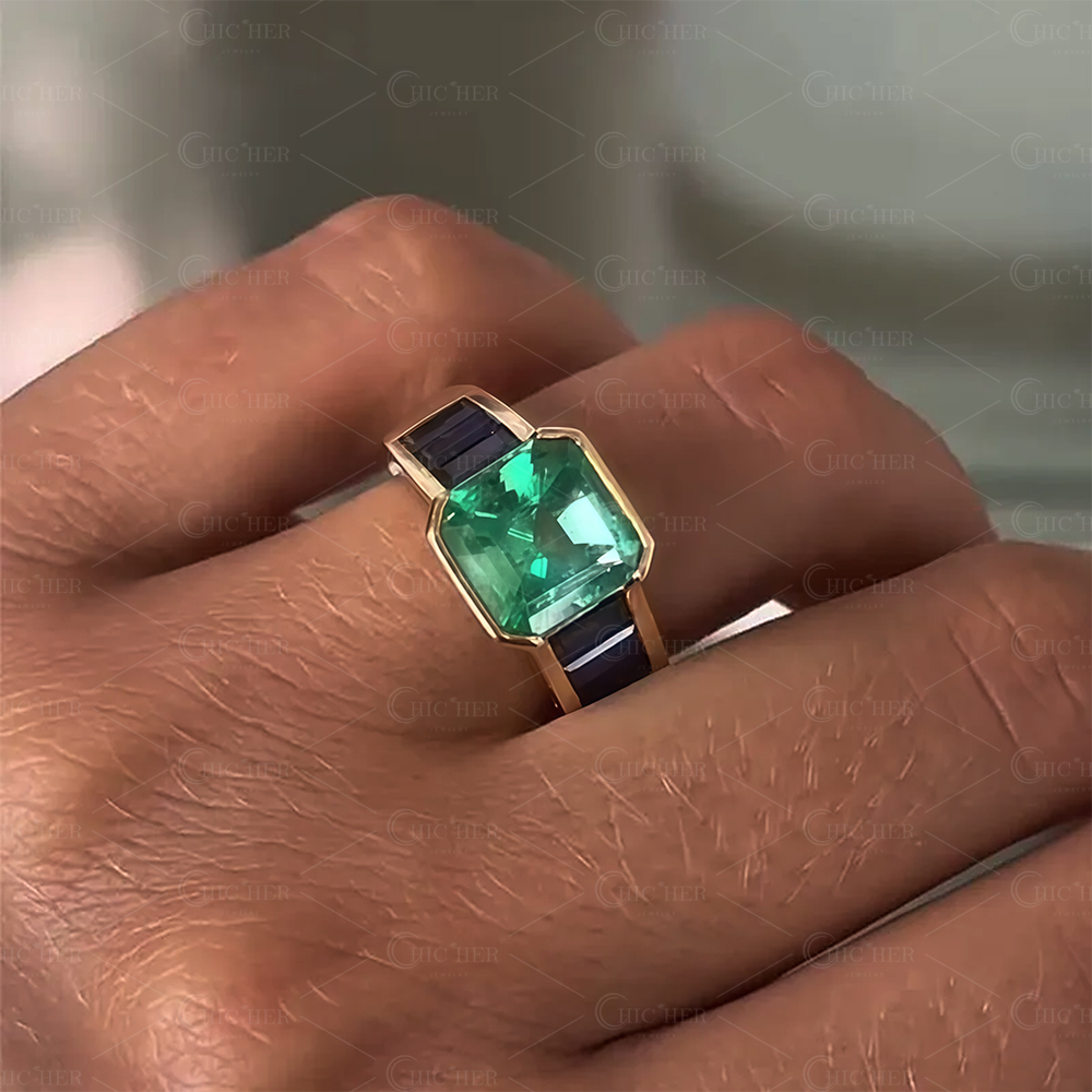 4ct Asscher Cut Emerald Ring in Sterling Silver