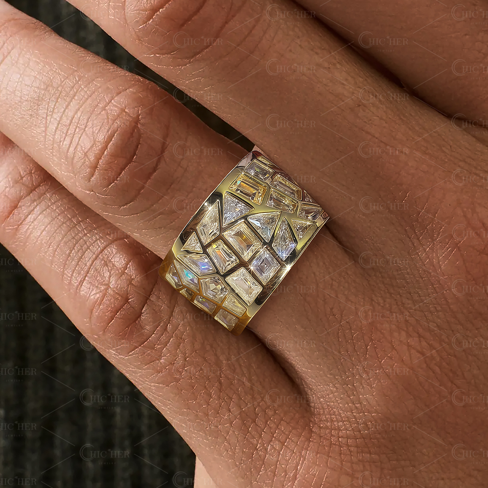 4.8ct Irregular Cut  White Sapphire Band for Men