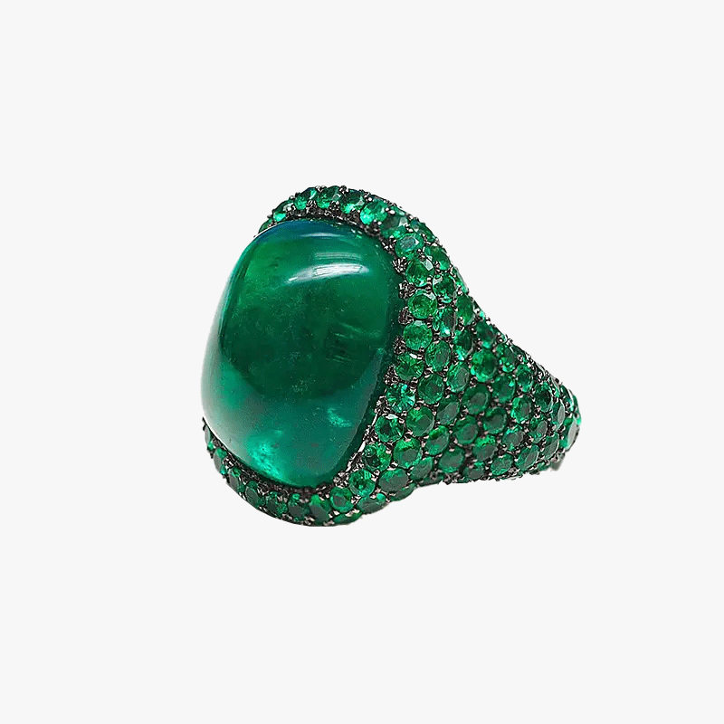 Full Pavé 8ct Emerald Sapphire Cabochon Cut Cocktail Ring