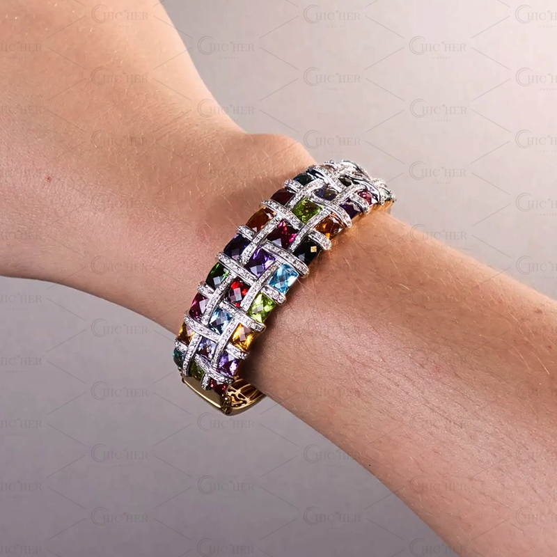 Colorful Gemstone Bangle Bracelet