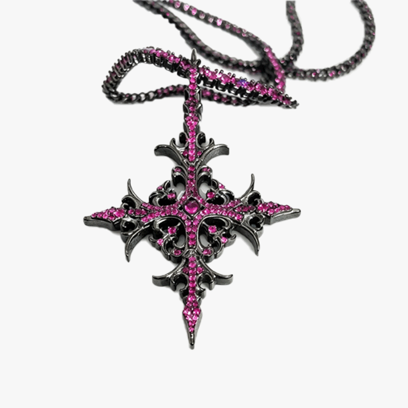 Hip Hop Purple Sapphire Cross Pendant Necklace for Men