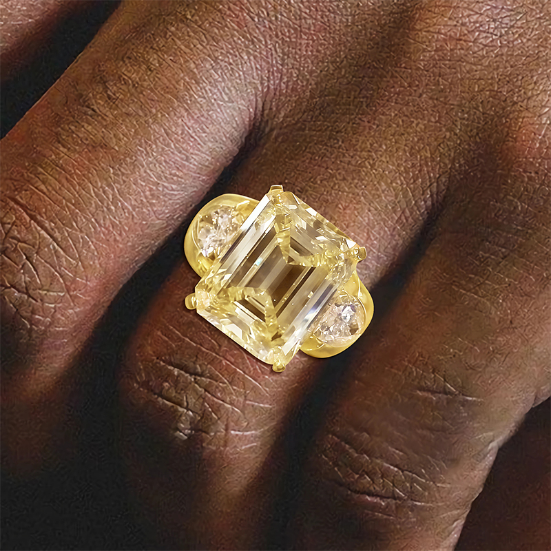 6ct Three Stone Emerald Cut Yellow Sapphire Ring for Men