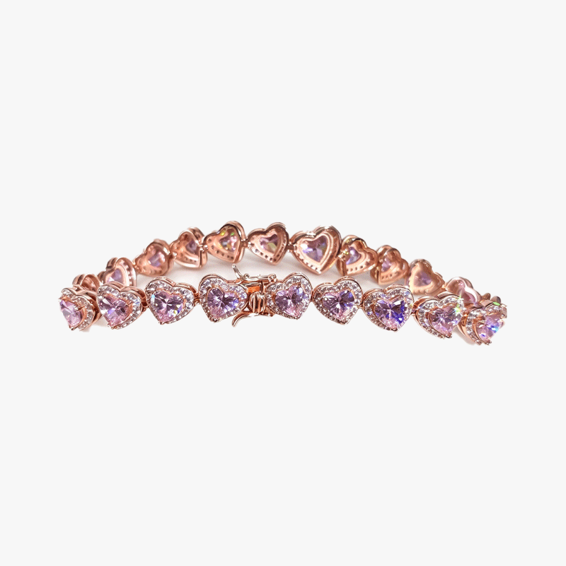 Pink Sapphire Love Hear Bracelet in Rose Gold Plating