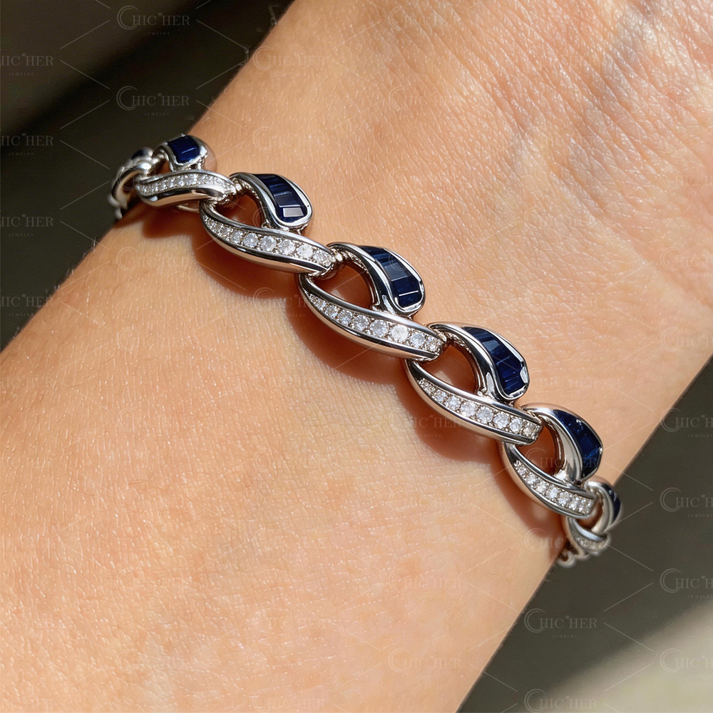 Double Tone Sapphire Interlock Design Bracelet