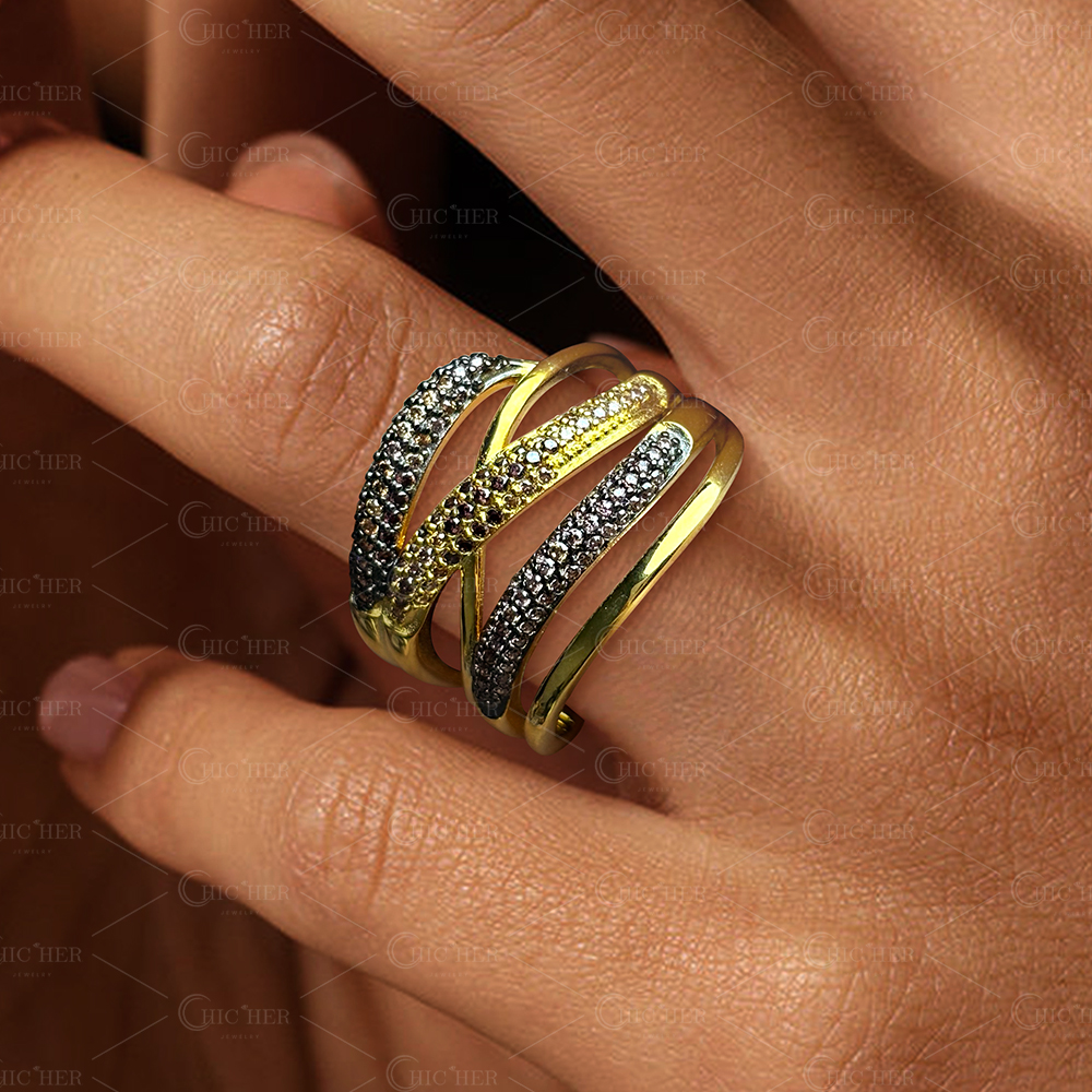 Coffee&Yellow Sapphire Round Cut Woven Design Wedding Band