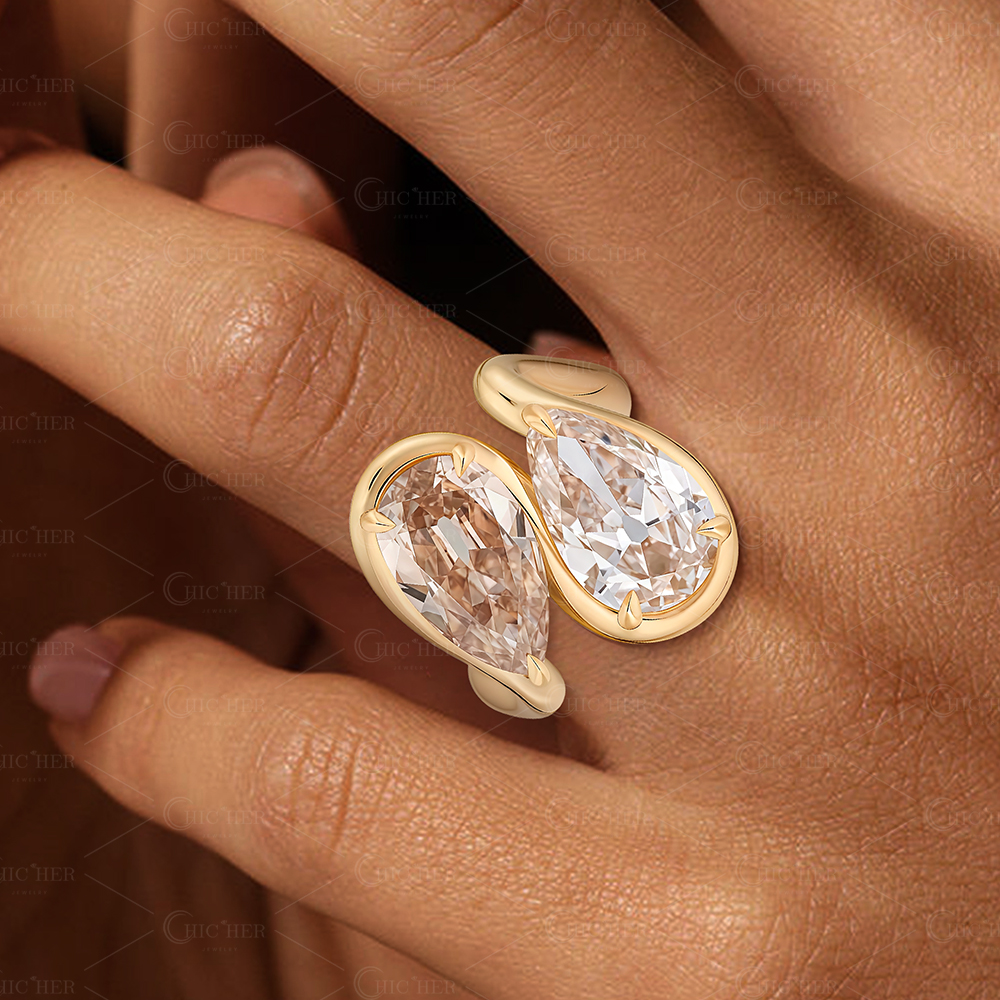 6ct Pear Cut Brown & White Sapphire toi et moi Ring