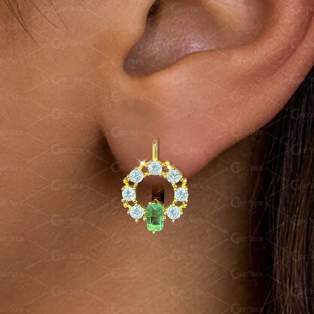 Mint Green Halo Diamond Stud Earrings