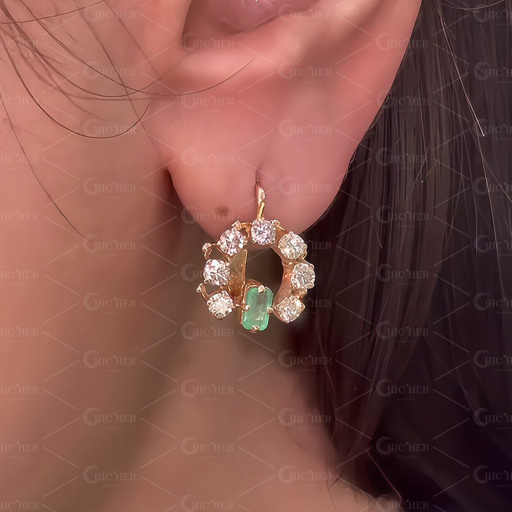 Mint Green Halo Diamond Stud Earrings