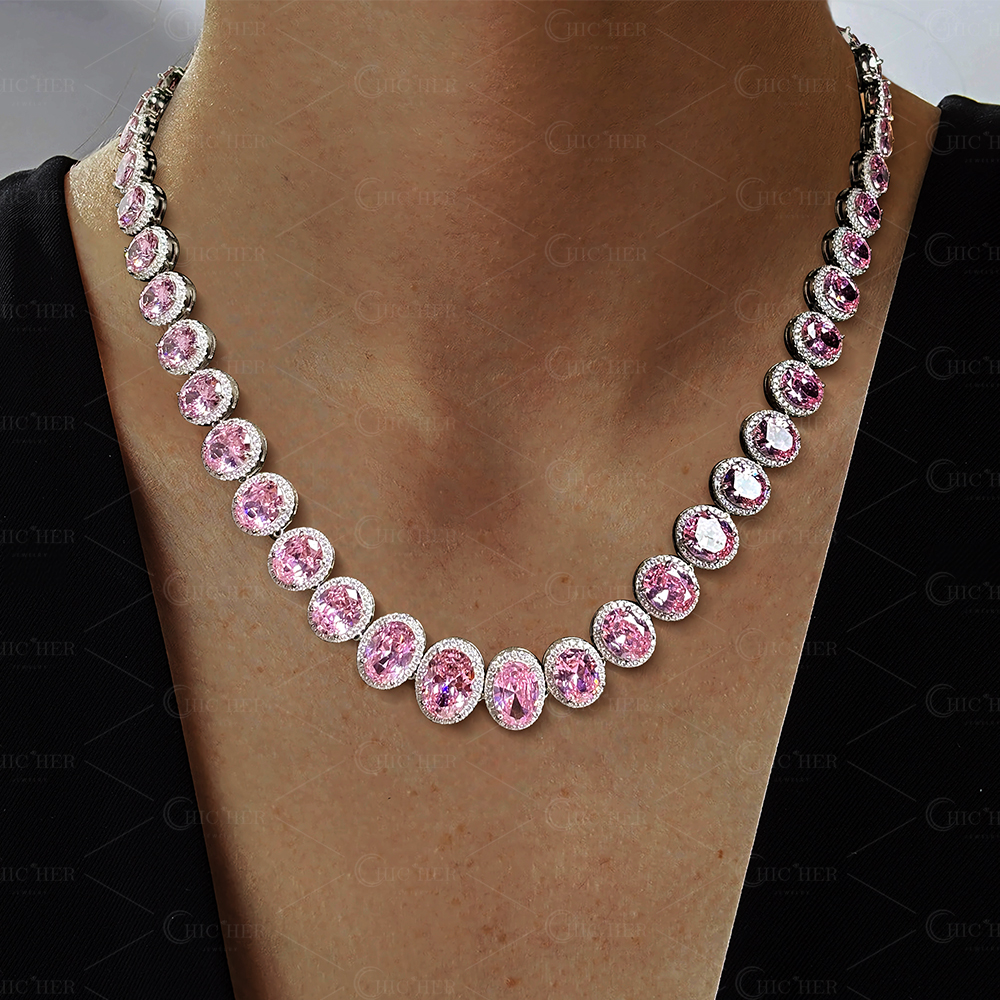 Oval Cut Fancy Pink Sapphire Necklace Choker