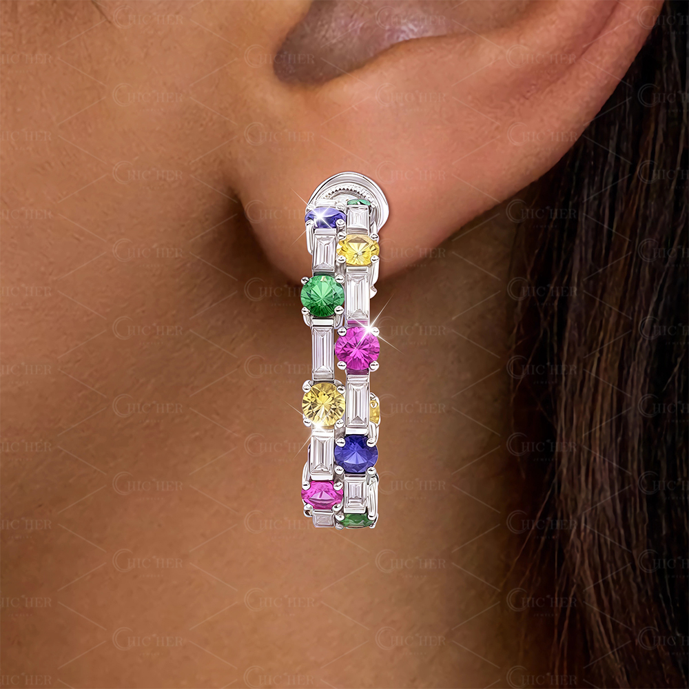 Fashion Colorful Sapphire Hoop Earrings